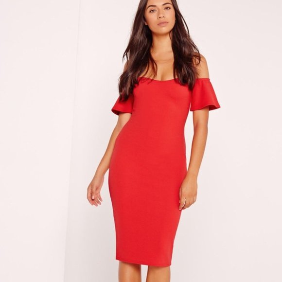 Missguided Dresses & Skirts - MissGuided Red Bodycon Off Shoulder Dress 6